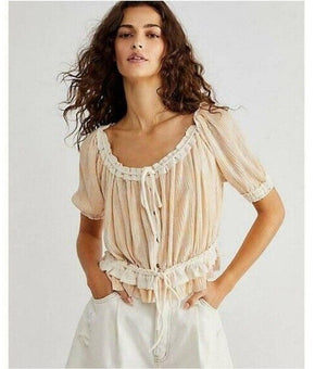 Free People Women's Perfect Day Gathered Top, Size XS Pink MSRP $88