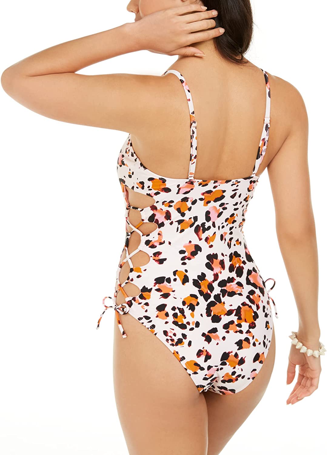 Hula Honey Juniors Wild About You Side-Lace One-Piece Swimsuit Brown Size S