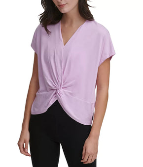 DKNY Sport Twist-Front V-Neck T-Shirt Pink Size XS MSRP $40