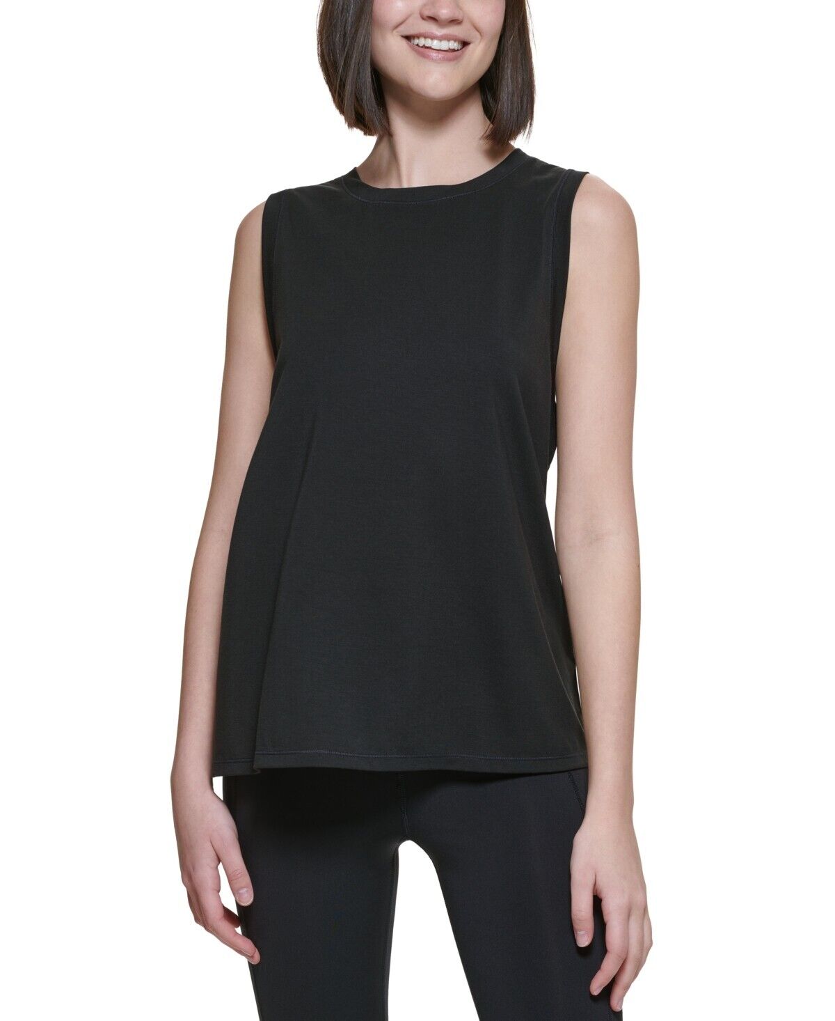 CALVIN KLEIN PERFORMANCE Women's Dropped-Armhole Tank Top Black Size L MSRP $45
