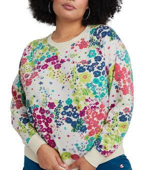 CHAMPION Plus Size 2X Campus Floral-Print Sweatshirt Ivory MSRP $55