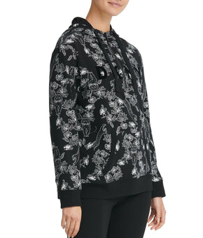 DKNY Sport Women's Sumatra Print Half Zip Hoodie Black Size M