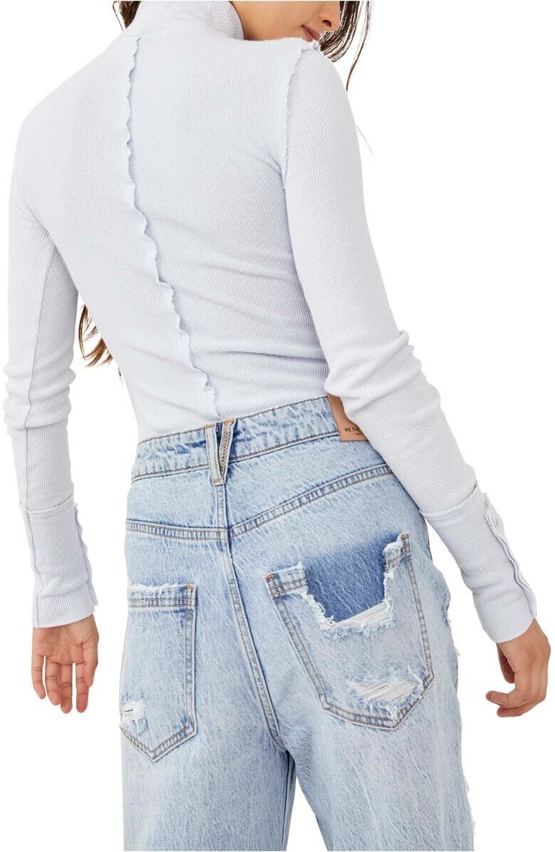 Free People Freya Long Sleeve Mock Neck Top Size XS Blue MSRP $58