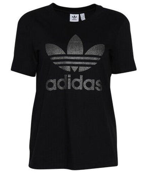Adidas Women s Adidas Glitter Trefoil Tee Black Size Small