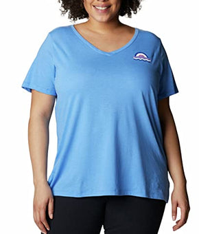 Columbia Women's Bluebird Day Relaxed V Neck, Harbor Blue Heather/, Plus Size 1X
