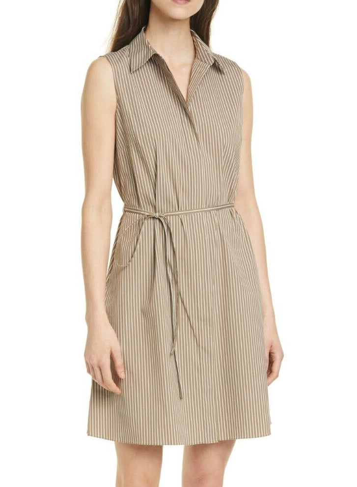 Theory Womens White Stripe Poplin Shirtdress Brown Beige Size 8 MSRP $365