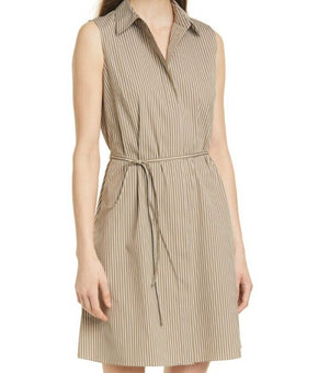 Theory Womens White Stripe Poplin Shirtdress Brown Beige Size 8 MSRP $365