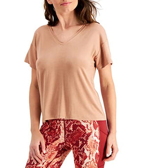 Ideology Womens V-Neck T-Shirt,Terracotta Clay Brown Size XXL