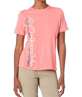 Columbia Women's Bluebird Day Relaxed Crew Neck, Salmon Heather/Outlined Brand, 1X Plus