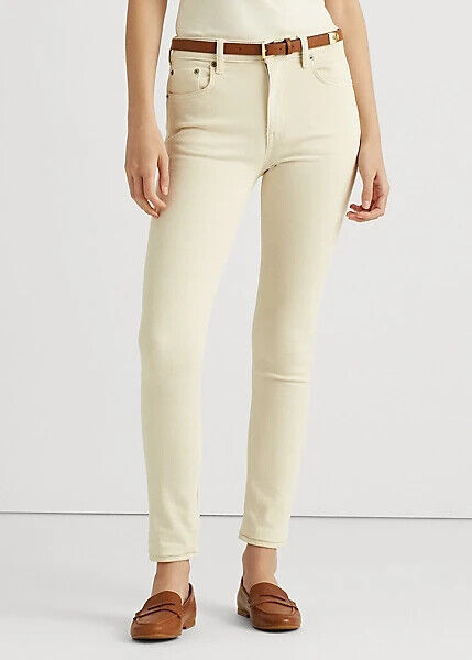 Ralph Lauren High-rise Skinny Ankle Jeans In Mascarpone Cream Wash Size 14 $100