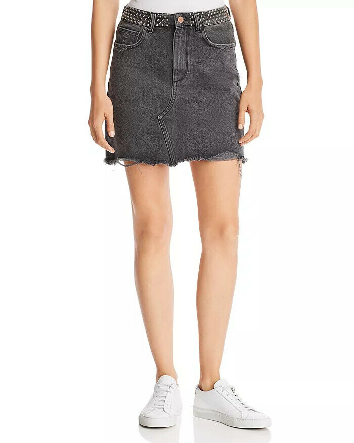 DL1961 Georgia Studded Denim Mini Skirt Women's Black Gray Size 27 MSRP $169