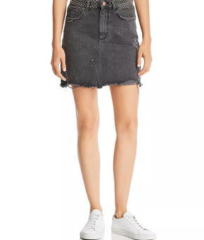 DL1961 Georgia Studded Denim Mini Skirt Women's Black Gray Size 27 MSRP $169