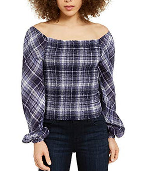 Inc Plaid Smocked-Bodice Top Sussex Plaid XL