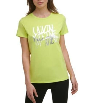 Calvin Klein Performance Women s Script Logo T-Shirt Neon Green Size S MSRP $40