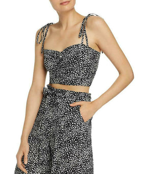 Aqua Womens Sleeveless Ruched Crop Top Black Size L MSRP $48