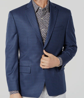 Michael Kors Mens ClassicFit Navy Plaid Check Sport Coat Size 44 Reg MSRP $295