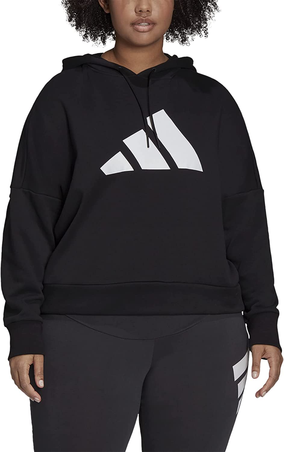 ADIDAS Womens Black Stretch Ribbed Drawstring Zippered Sleeve Log Dolma Plus 2X