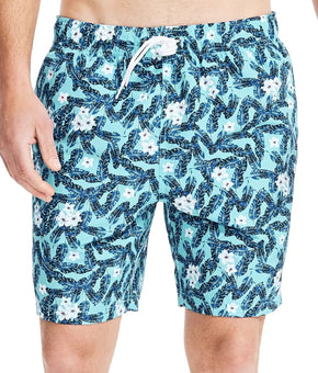 NAUTICA Men's Tropical Print 8" Swim Shorts Blue Size L