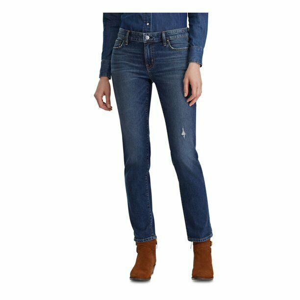 RALPH LAUREN Womens Navy Skinny Jeans Blue Size 14 MSRP $100