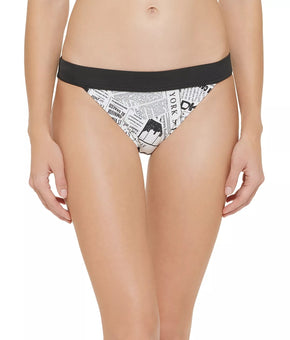 Dkny Printed Low-Rise Bikini Bottom Women's Swimsuit Black, Size XL