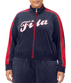 FILA Valery Logo Zip-Front Velour Jacket Navy Blue Plus Size 1X MSRP $68