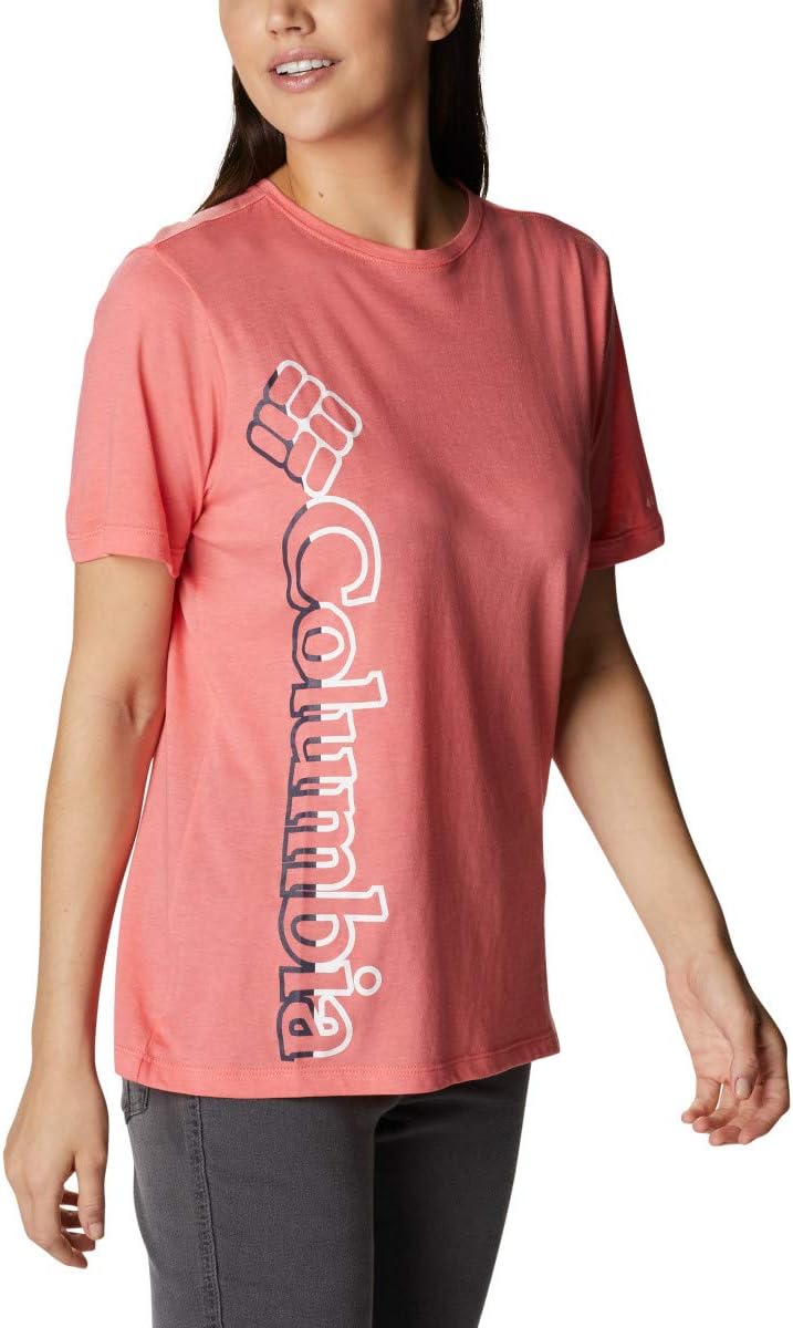 Columbia Women's Bluebird Day Relaxed Crew Neck, Salmon Heather, Plus Size 1X