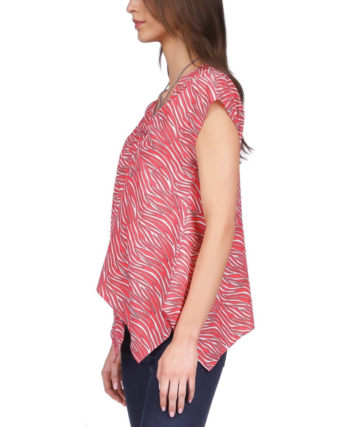 Michael Michael Kors Women Zebra Chain Handkerchief-HemTop Red Size XS MSRP $120