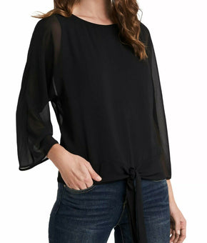 Vince Camuto Women's Tie Front Chiffon Blouse Black Size S