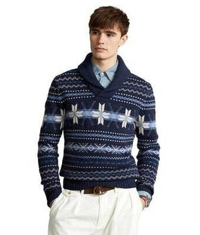 Polo Ralph Lauren Mens Snowflake Wool Sweater Navy Multi Blue Size 2XL MSRP $298