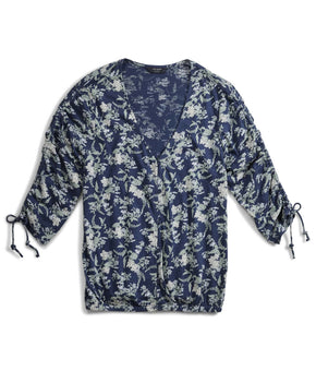 Lucky Brand Women Floral-Print Button-Front Top Navy Blue Size S