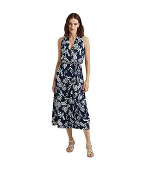 Lauren Ralph Lauren Womens Blue Floral Crepe Halter Dress Size 12 MSRP $155
