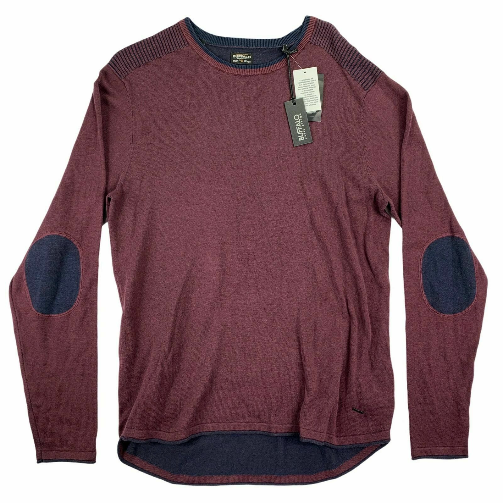 Buffalo David Bitton Warell Men's Sweater Burgundy Wine Red Navy Size XL