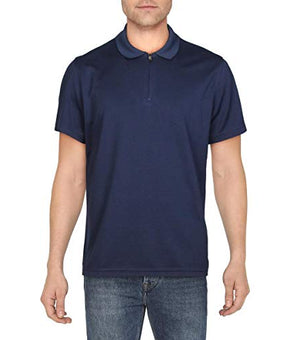 Alfani Mens Ottoman Ribbed 1/4 Zip Polo Shirt Navy Blue Size M