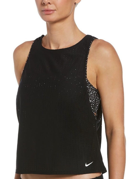 Nike Black, Water Dots Convertible Layered Tankini Swim Top, US Size L