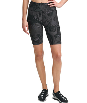 DKNY Sport Marble-Print High-Waist Bike Shorts Black Size S MSRP $45