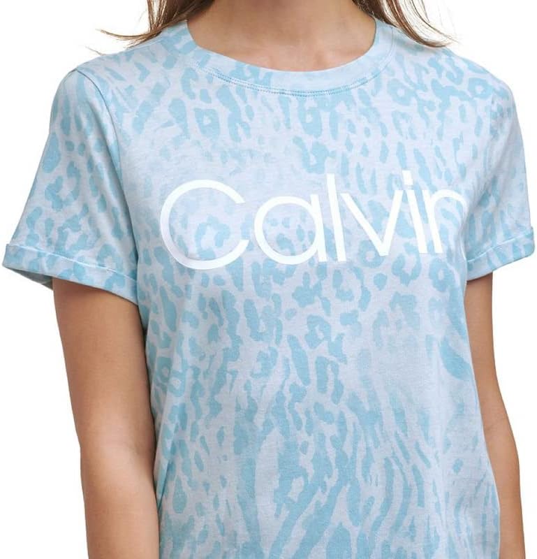 Calvin Klein Performance Women's Printed Top Bleached Aqua, Small Size S