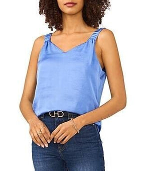 Vince Camuto Ruffle Strap Rumple Tank Top Blue Size L MSRP $49
