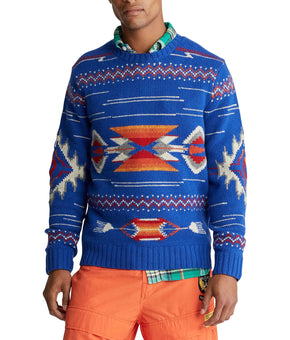 Polo Ralph Lauren Men's Southwestern Wool Sweater Royal Blue Orange Size S