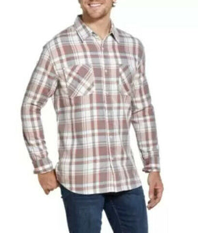 Weatherproof Vintage Men Burnout Flannel Shirt Orange Grey Plaid Size XL