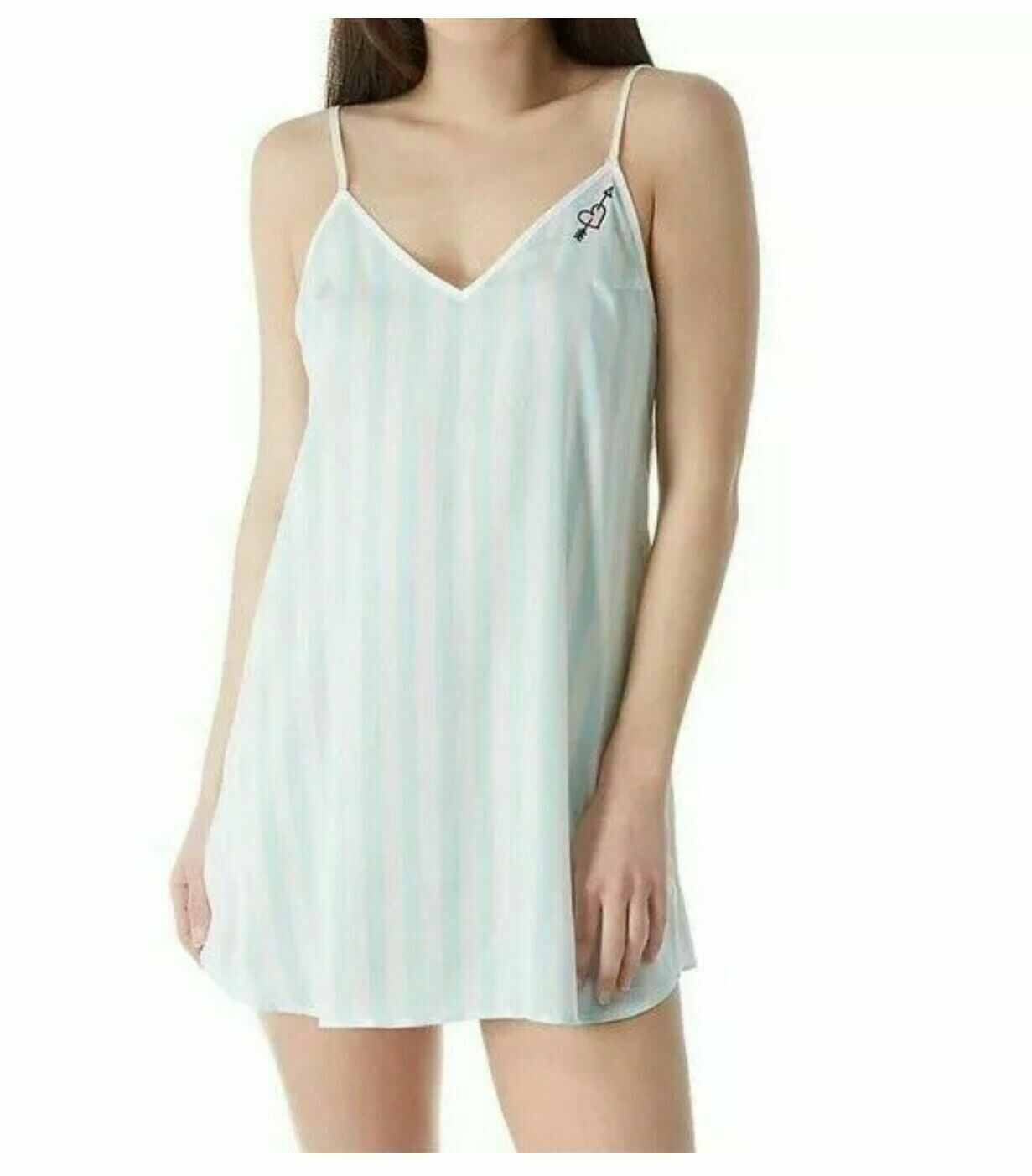 Betsey Johnson Womens V-Neck Chemise Nightgown Striped Blue/White Size S