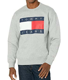 Tommy Hilfiger Men's Long Sleeve Logo Crewneck Sweatshirt, Tommy Grey Heather XL