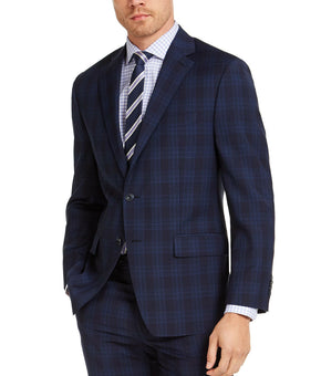 Michael Kors Men Classic-Fit Airsoft Stretch Plaid Suit Jacket Navy Blue Sz 44L