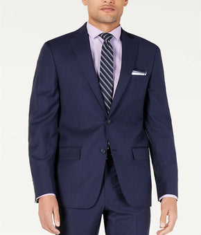DKNY Men's Modern-Fit Indigo Plaid Suit Jacket Blazer Dark Navy Blue Size 44R