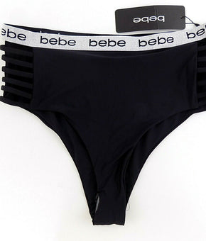 Bebe Womens Strappy Side Swim Bikini Bottom black Size XL MSRP $25