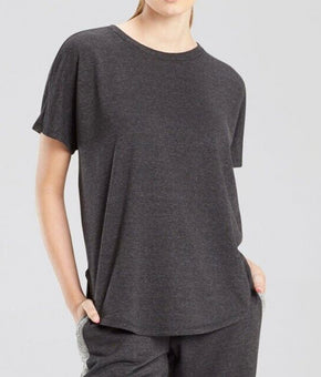 Josie Natori Womens French Terry Split-Back Top Heather Black Size S MSRP $52