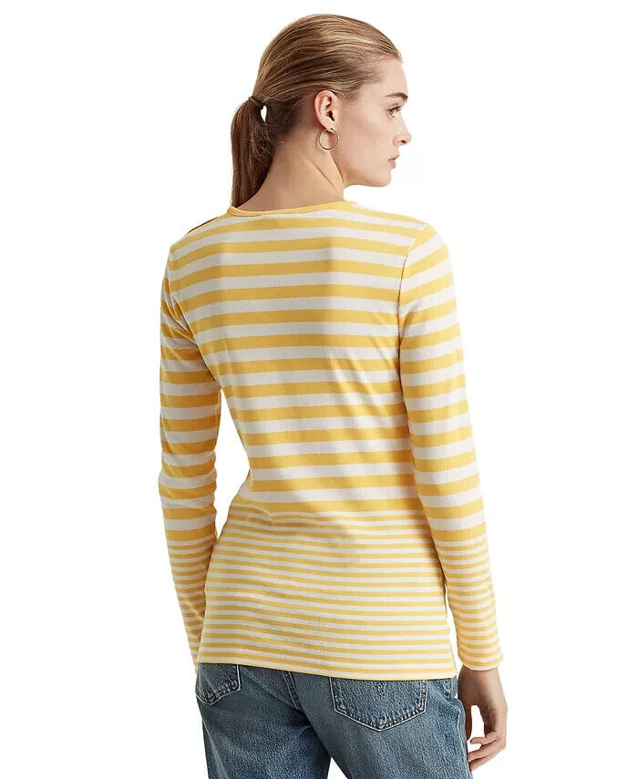 Lauren Ralph Lauren Striped Cotton Shirt White riviera Sun Yellow Size XL $60