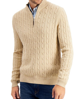 Club Room Mens Cotton 1/4-Zip Pullover Sweater Beige Size S