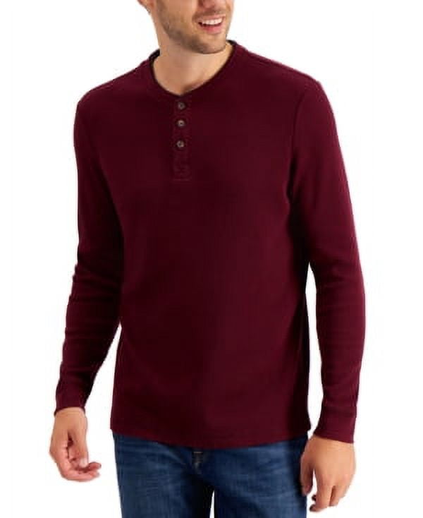 Club Room Mens Thermal Henley Shirt in Red Plum-Size M