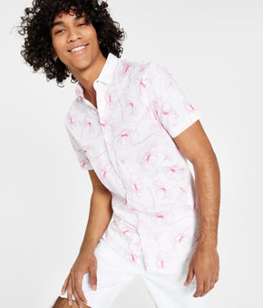 A|X ARMANI EXCHANGE Men's Floral-Print Shirt Pink White Size S MSRP $75