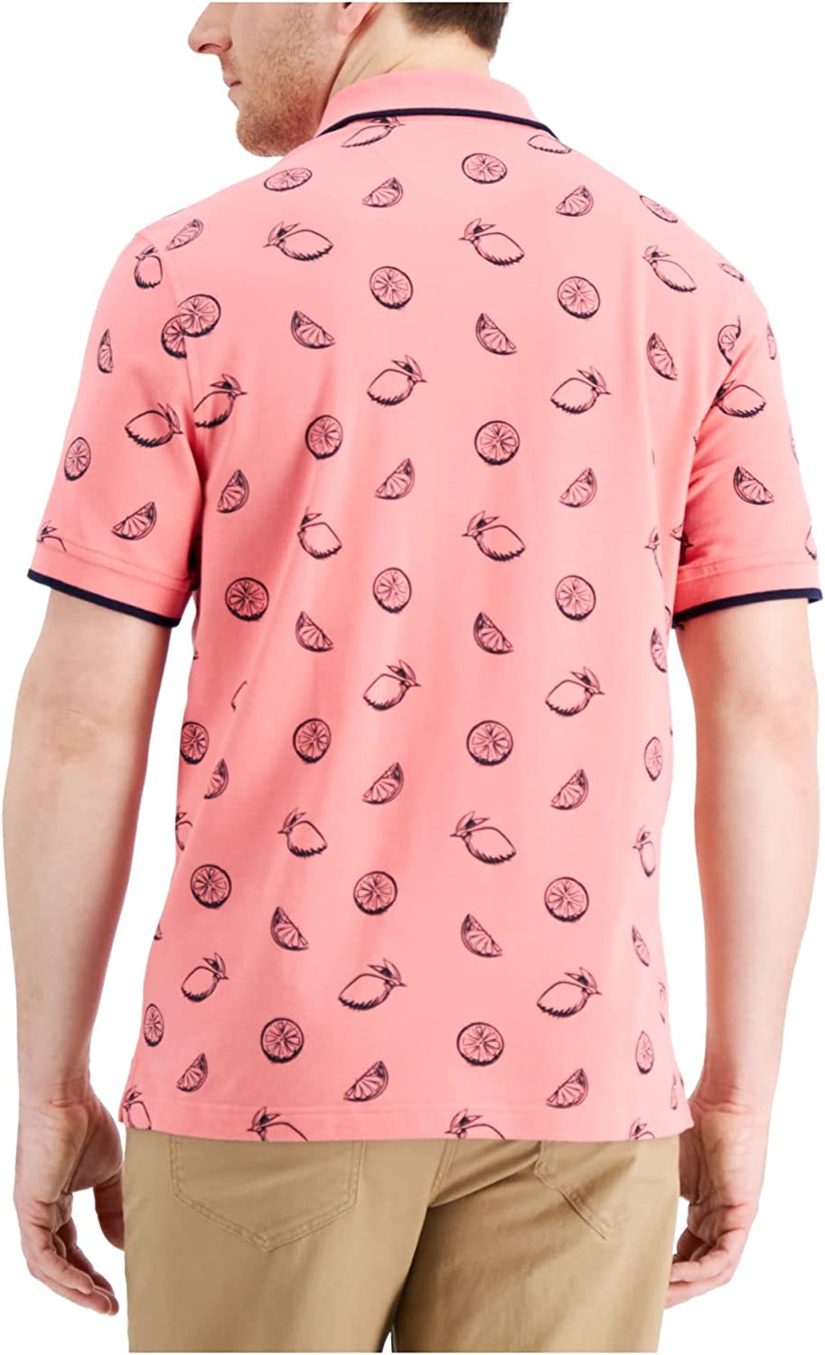 Club Room Men's Pique Polo Shirt Lemon-Print Stretch Pink Size XL
